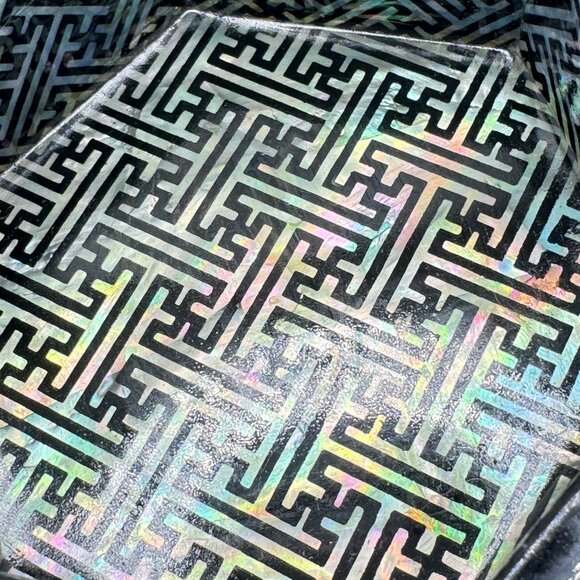 Hexagonal Black & Abalone Inlay Trinket Bowl Intricate Design 4" - Picture 6 of 6